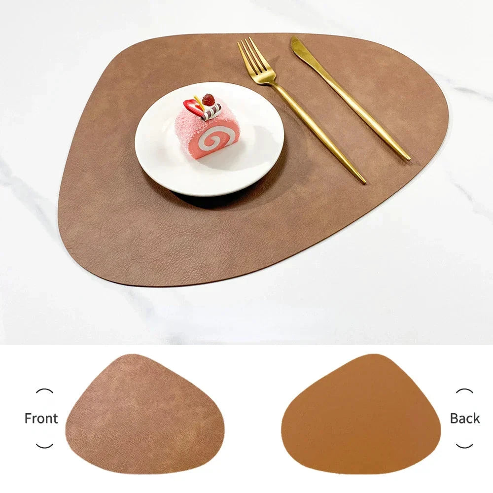 Double-Sided Anti-Slip Cowhide Leather Water-Drop Placemat Table Mat by Bowlift
