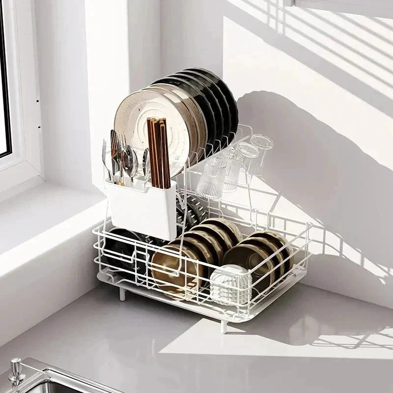 Double Stainless Steel Bowl and Dish Drain Rack Dishware Cleaning Rack by Bowlift