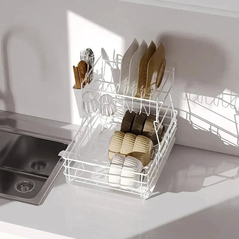 Double Stainless Steel Bowl and Dish Drain Rack Dishware Cleaning Rack by Bowlift