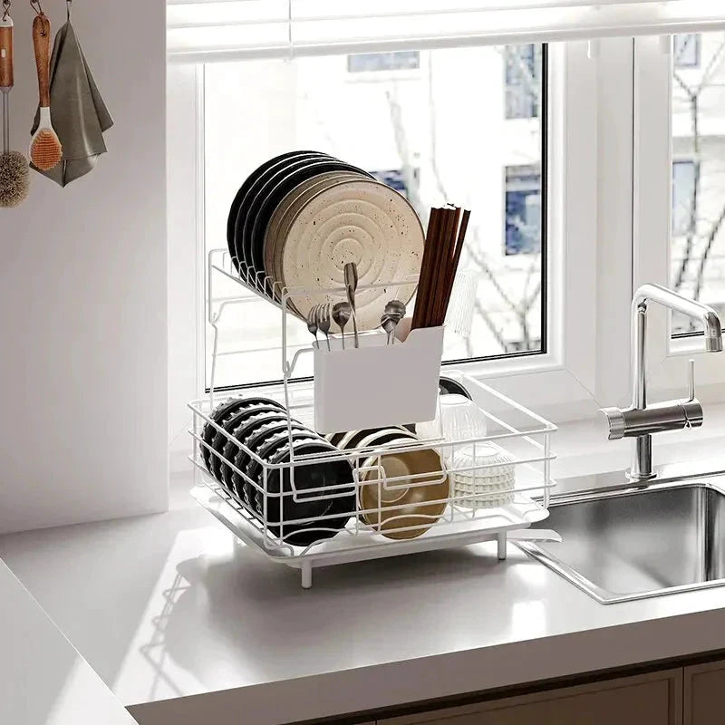 Double Stainless Steel Bowl and Dish Drain Rack Dishware Cleaning Rack by Bowlift