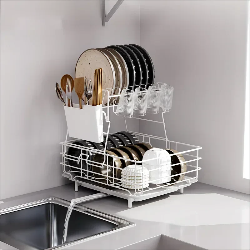 Double Stainless Steel Bowl and Dish Drain Rack Dishware Cleaning Rack by Bowlift