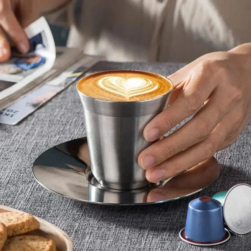 Double Wall Insulated Stainless Steel Espresso Cup Capsule Coffee Mug by Bowlift