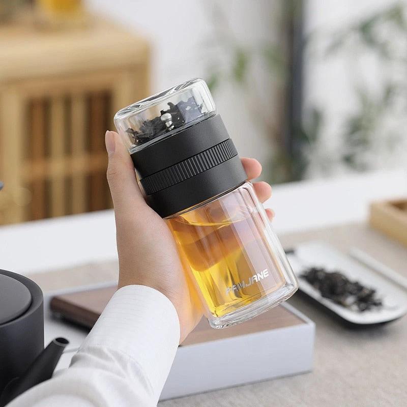 Double Wall Tea Glass Bottle Water Bottles With Tea Infuser Tumbler by Bowlift