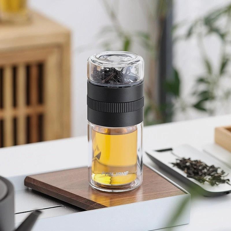 Double Wall Tea Glass Bottle Water Bottles With Tea Infuser Tumbler by Bowlift