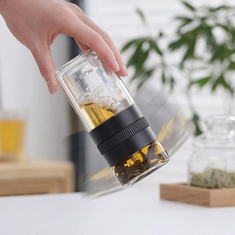Double Wall Tea Glass Bottle Water Bottles With Tea Infuser Tumbler by Bowlift