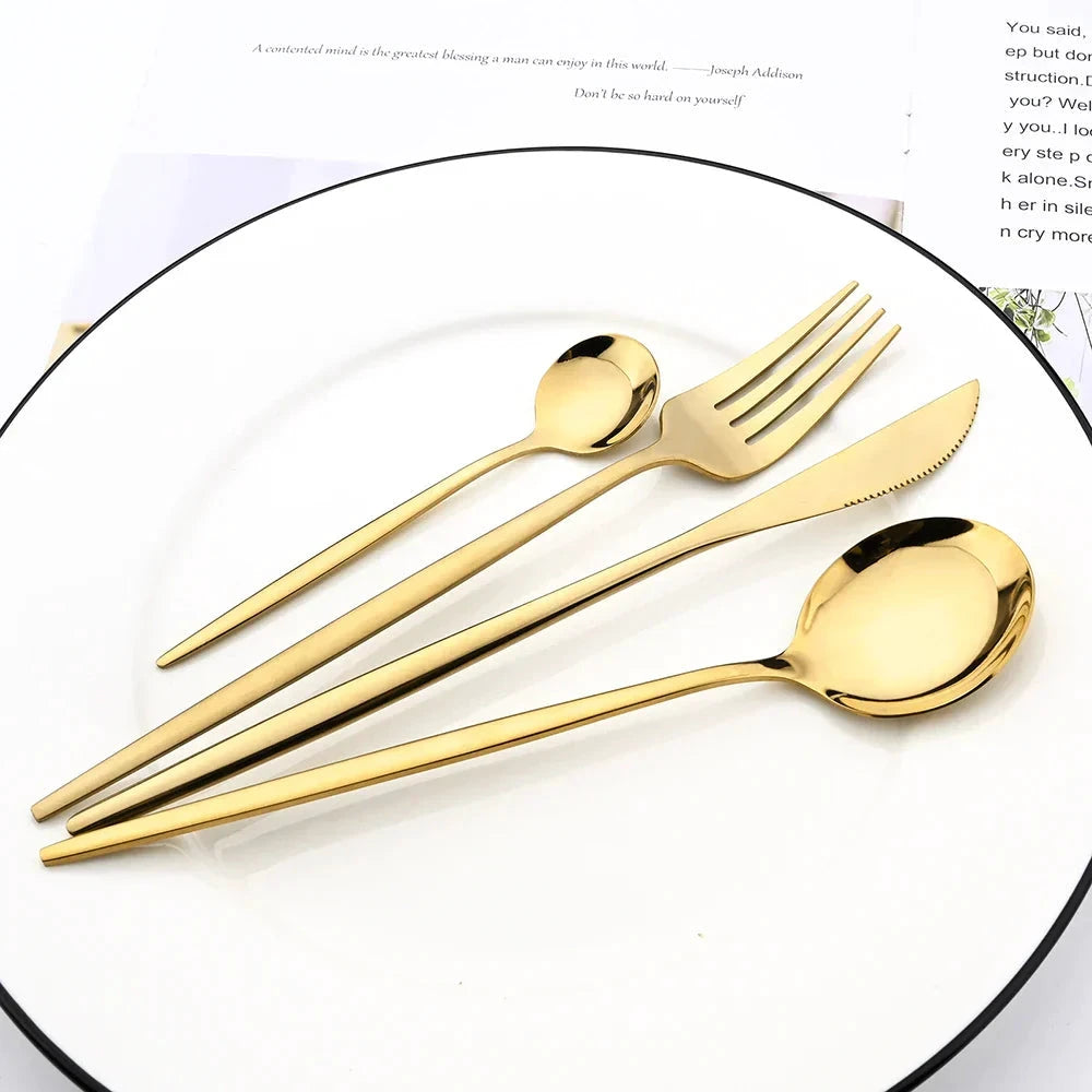 Stainless Steel Premium Dinnerware Set - Includes Steak Knife, Fork, Coffee Spoon, Teaspoon and Flatware Bowlift by Bowlift