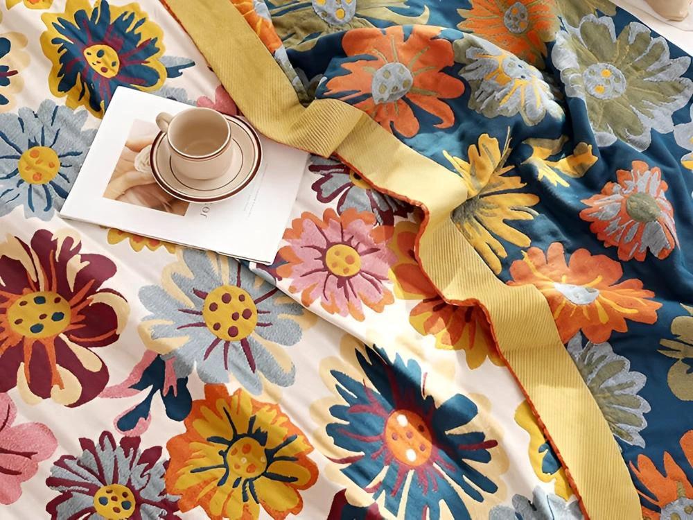 Bright Flower Cotton Blanket by Casa & Beyond