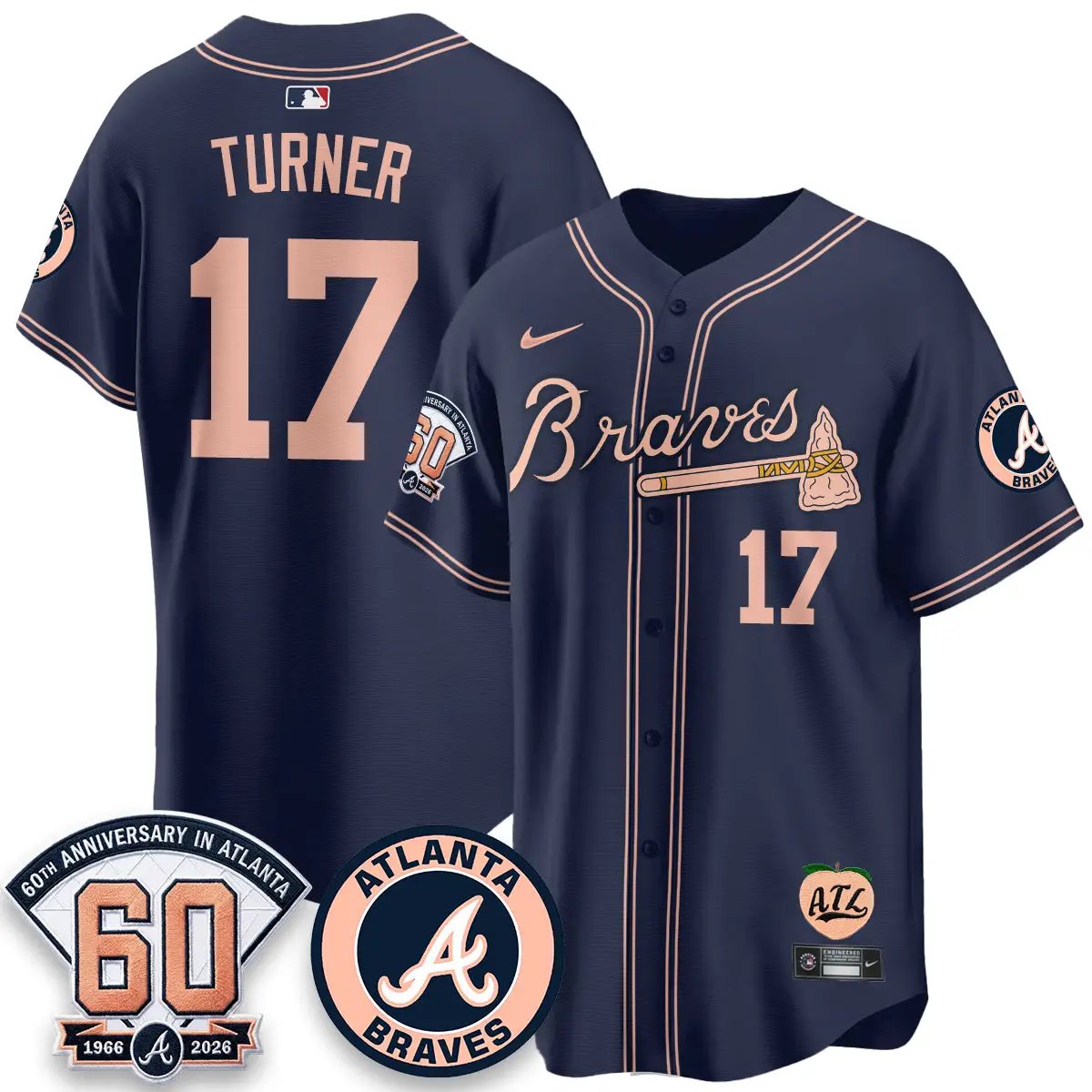 ATL 60th Anniversary Peach Edition - Stitched (2) by Atlanta Braves