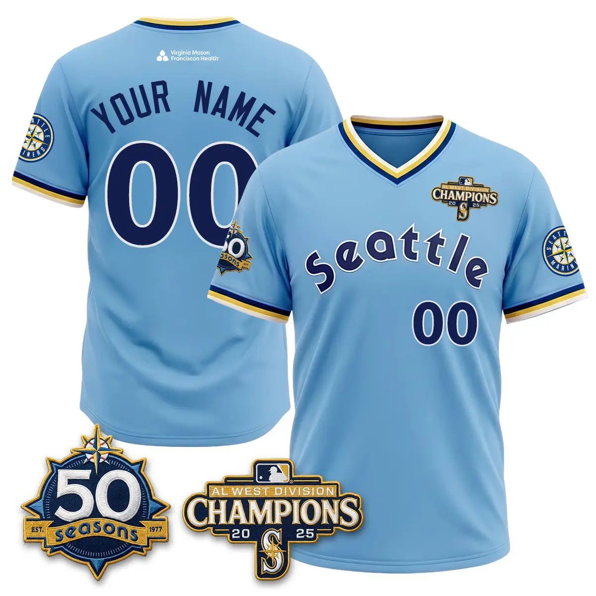 SEA 50th Anniversary Throwback Limited Custom Jersey - All Stitched by Seattle Mariners