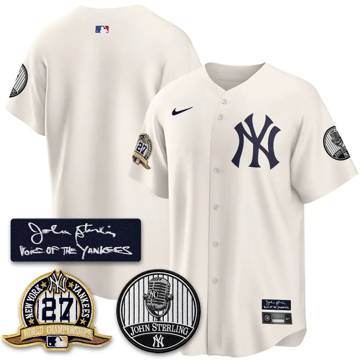 NYY John Sterling Tribute Patch Vapor Premier Limited Jersey - Stitched by New York Yankees