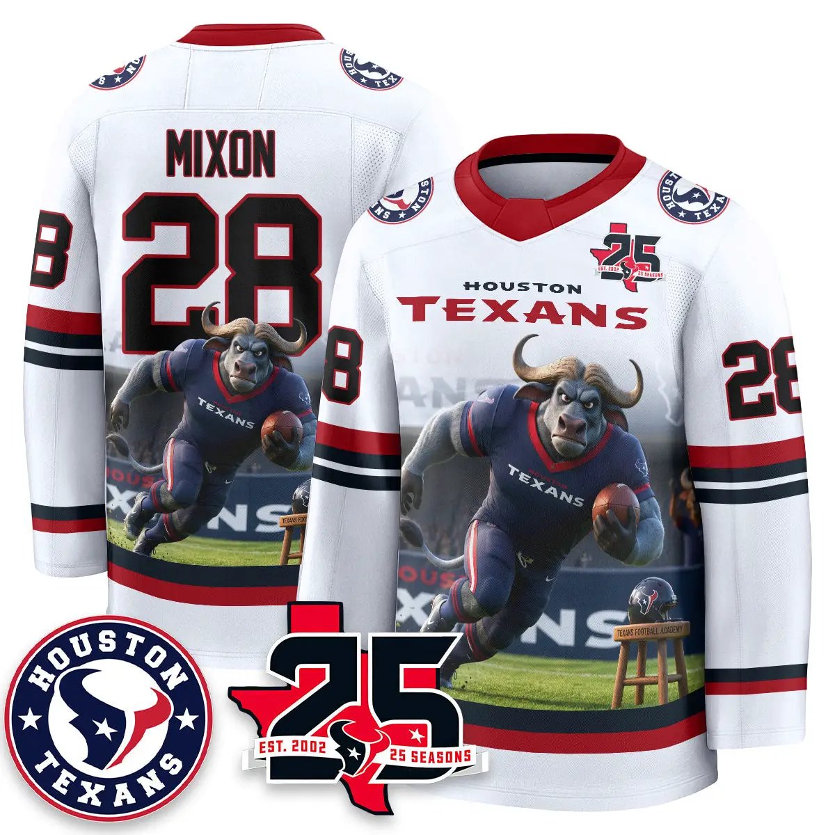HOU x Bull Chief Edition Hockey Jersey - Printed by Houston Texans
