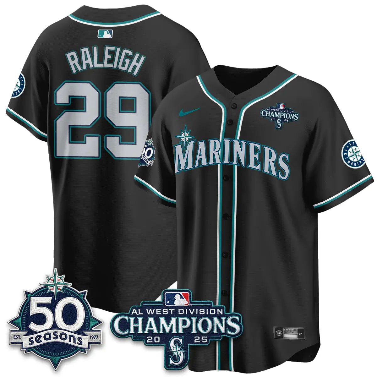 SEA 50th Anniversary Black Out Style Vapor Premier Limited Jersey - All Stitched by Seattle Mariners