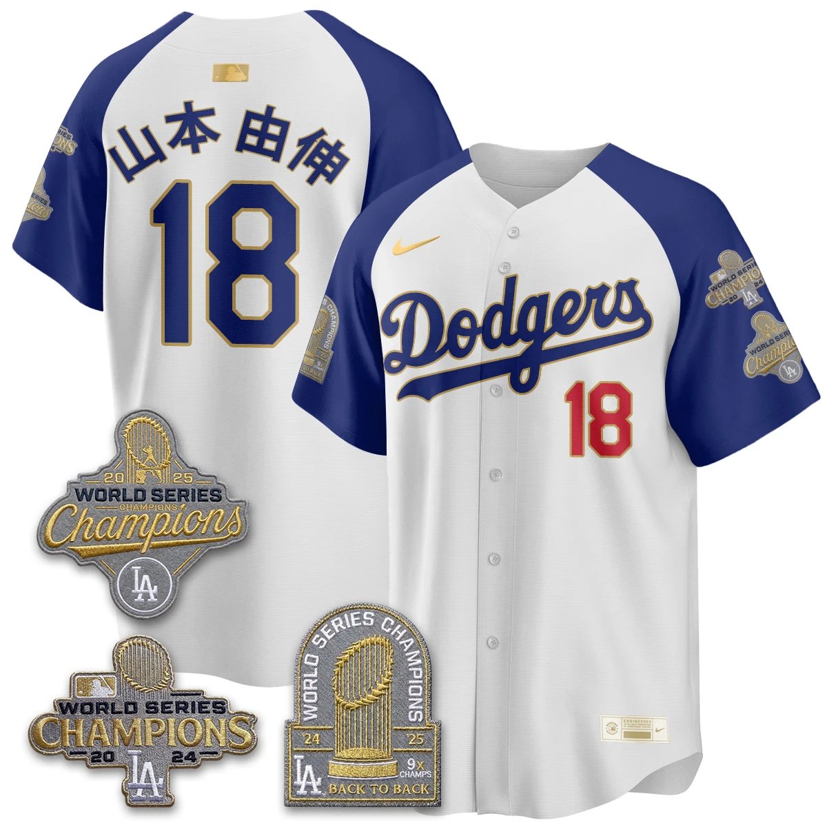 Los Angeles Dodgers Gold Collection Stadium Vapor Limited Jersey - Back to Back 9x Champs - All Stitched by Los Angeles Dodgers