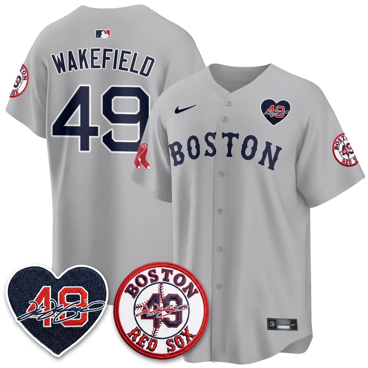 BOS Tim Wakefield Memorial Patch Vaper Premier Limited Gold Jersey - All Stitched by Boston Red Sox