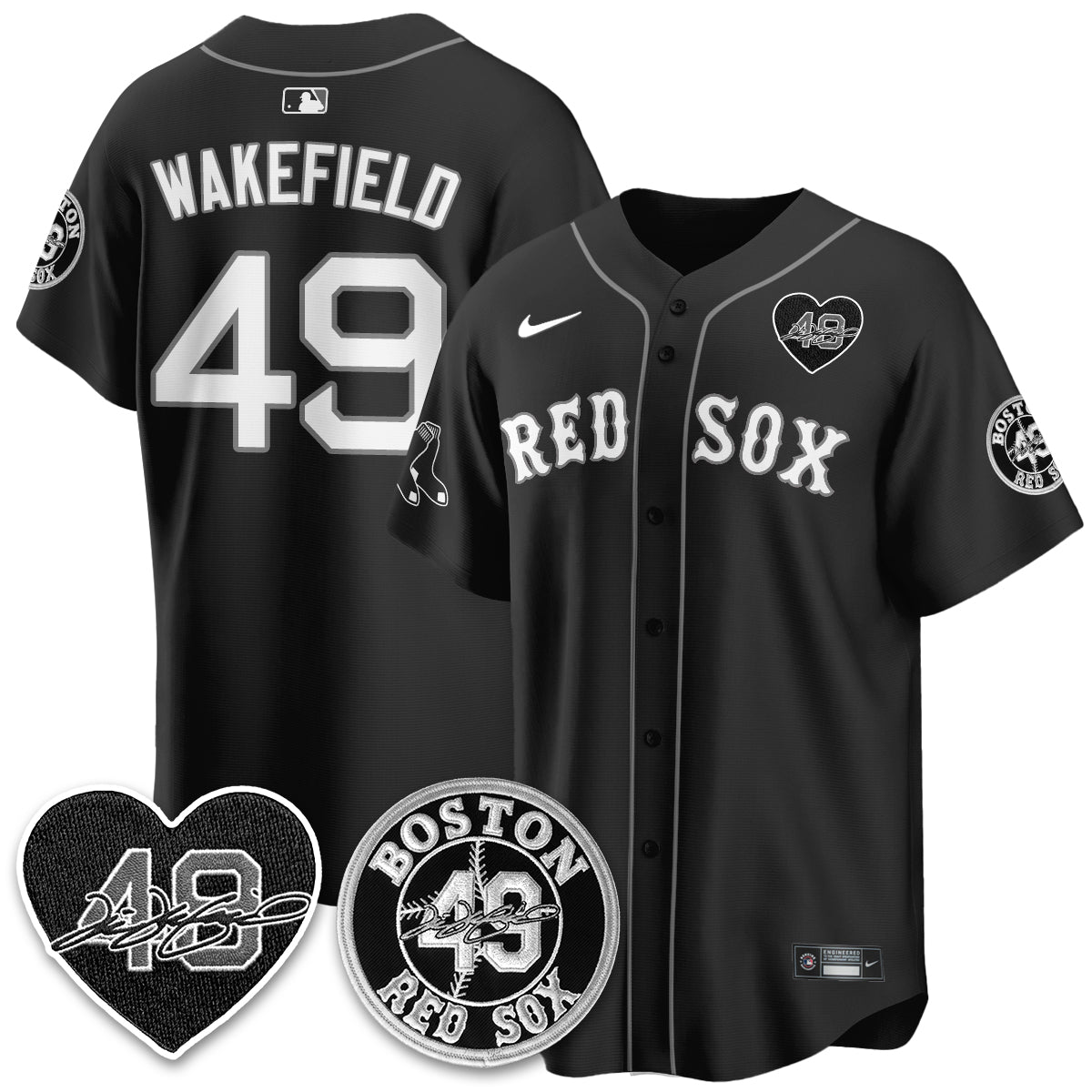 BOS Tim Wakefield Memorial Patch Vaper Premier Limited Gold Jersey - All Stitched by Boston Red Sox