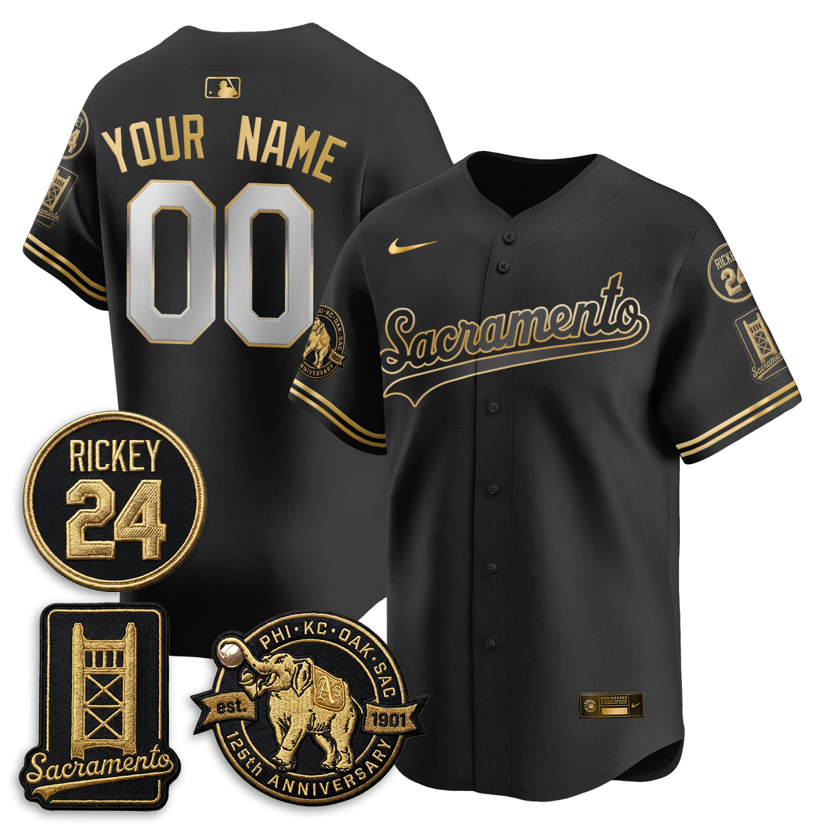 OAK 2026 Alternate Sacramento 125 Years Limited Vapor Gold Edition Custom Jersey - All Stitched by Oakland Athletics