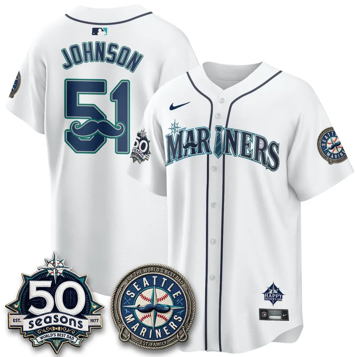 Seattle Mariners Happy Father's Day Vapor Jersey - Stitched by Seattle Mariners