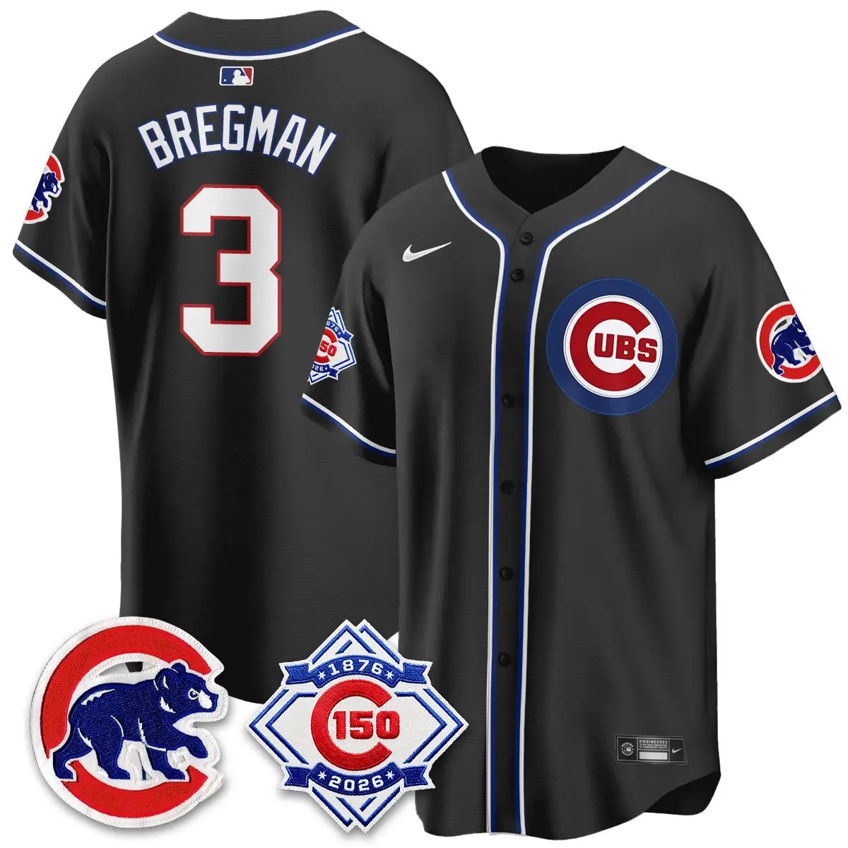 Chicago Cubs 150th Anniversary Black Out Style Vapor Premier Limited Jersey - All Stitched by Chicago Cubs
