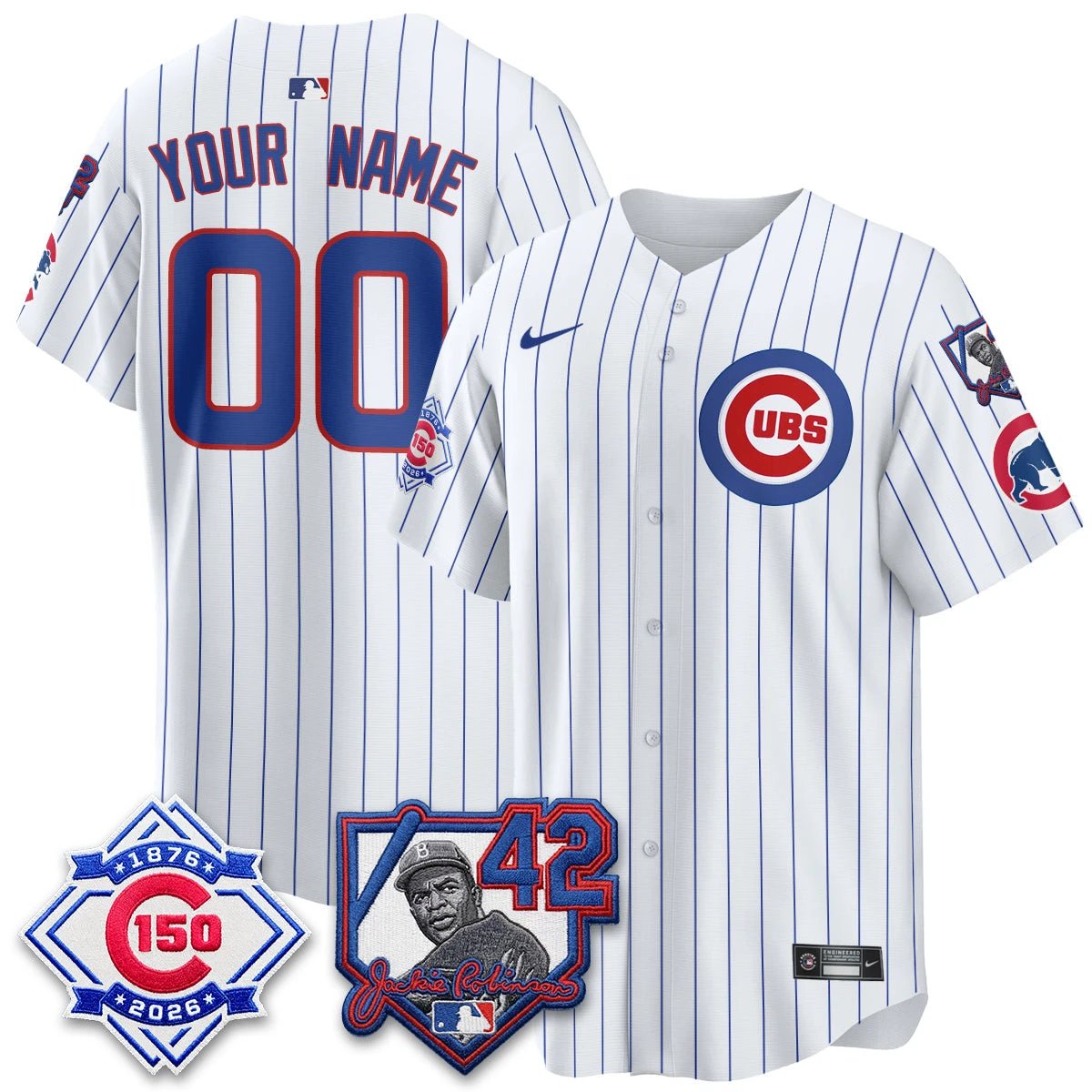 Chicago Cubs 150th Anniversary & Jackie Robinson Day Patch Vapor Premier Limited Custom Jersey - All Stitched by Chicago Cubs