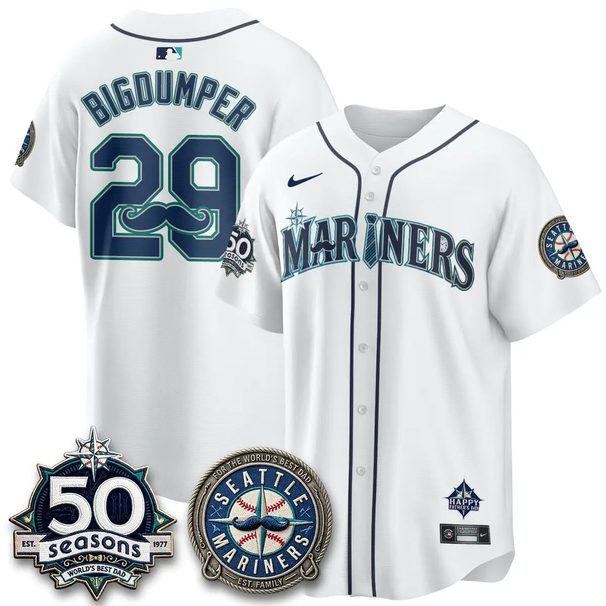 Seattle Mariners Happy Father's Day Vapor Jersey - Stitched by Seattle Mariners