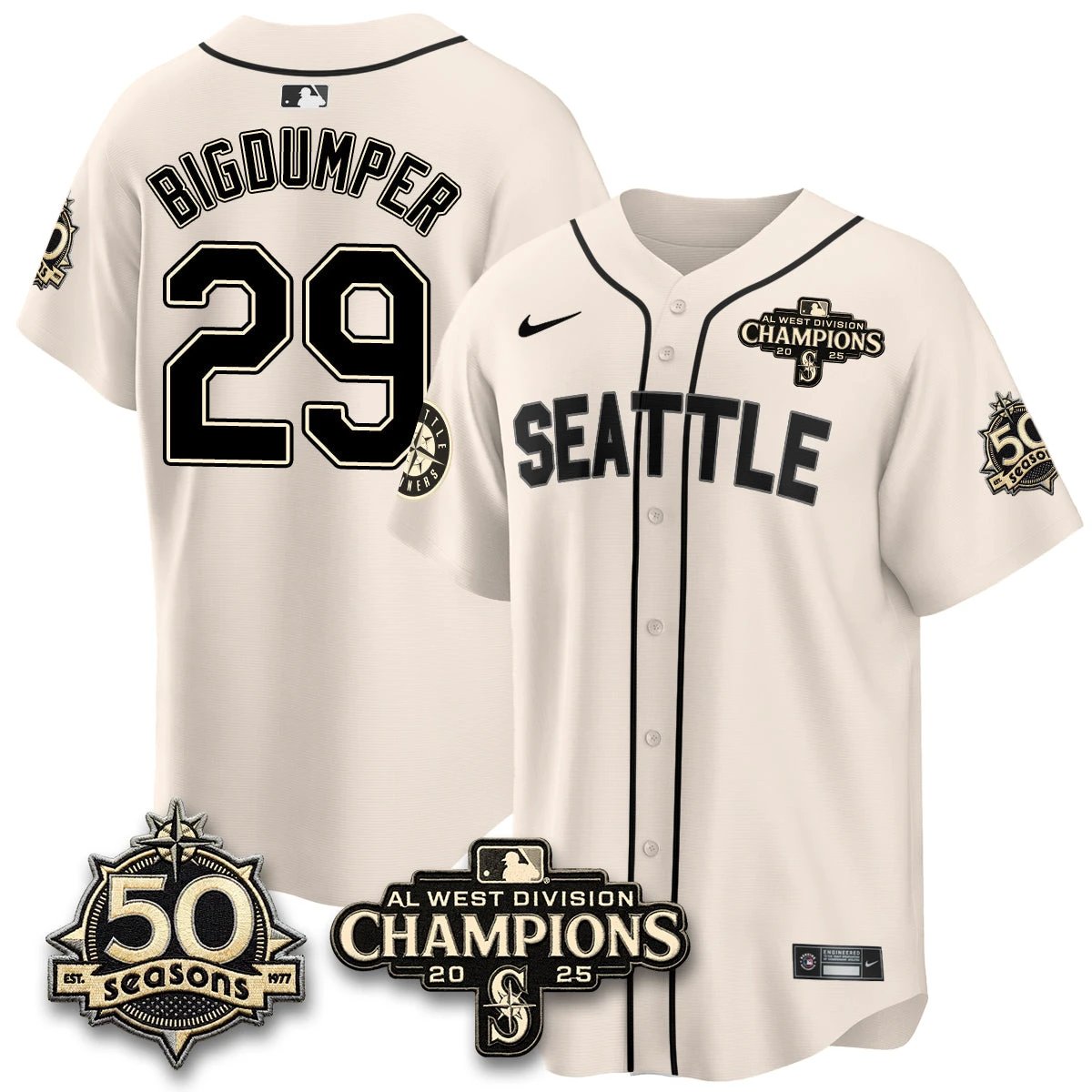 Seattle Mariners Vapor Premier Limited Jersey - 50th Anniversary & AL West Division Champions - Steelheads Community Funds - All Stitched by Seattle Mariners
