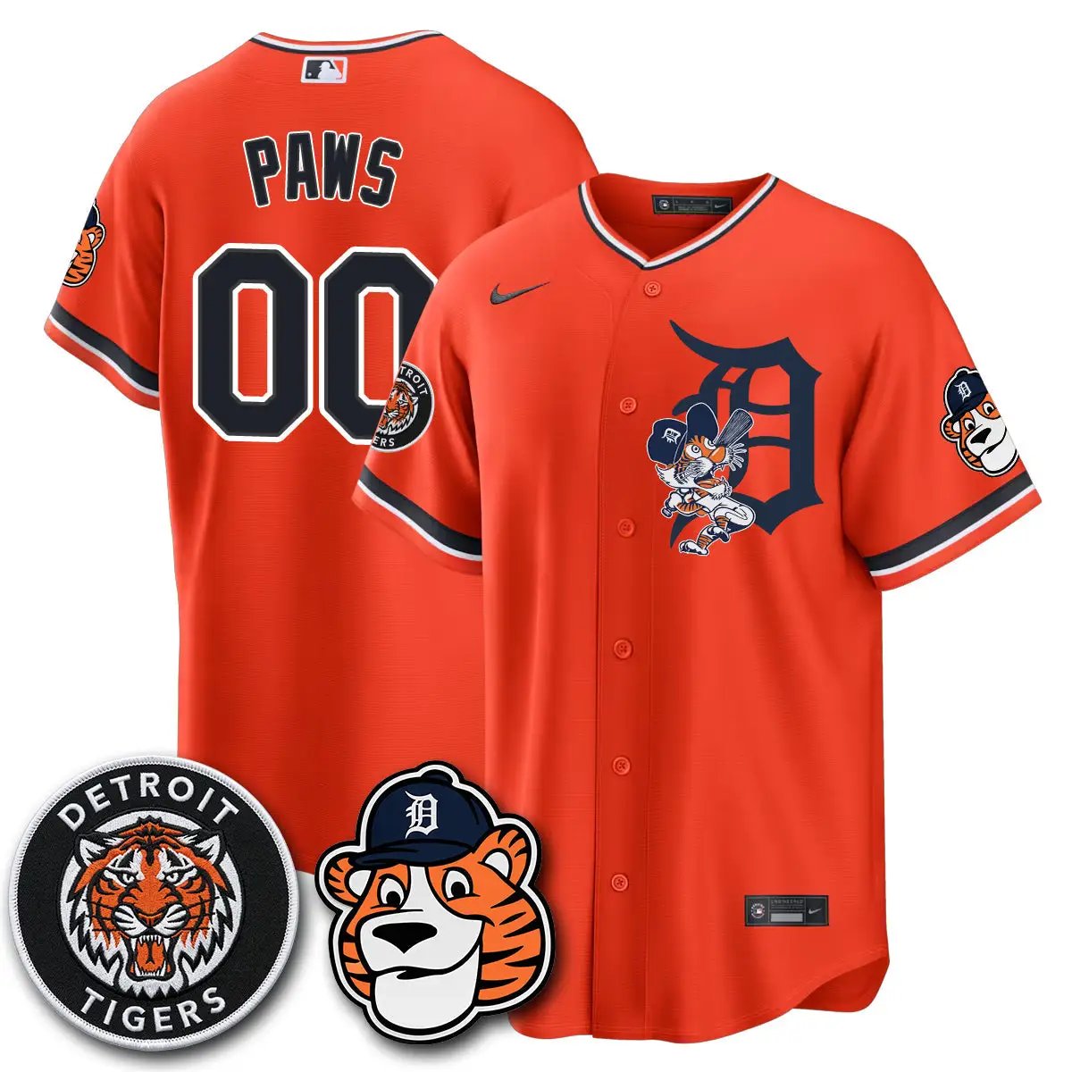 DET Paws Edition Vapor Limited Orange Jersey - Stitched by Detroit Tigers