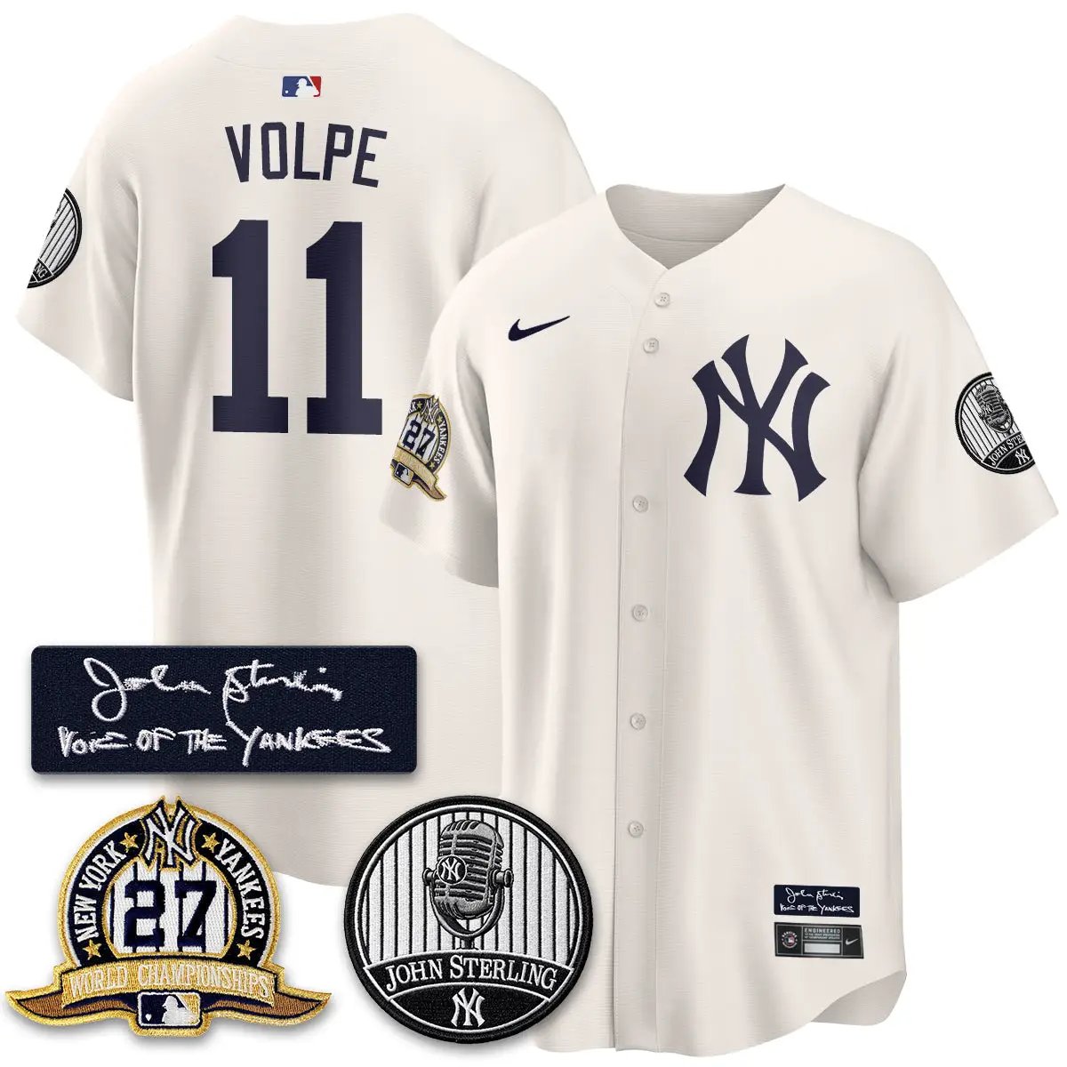 NYY John Sterling Tribute Patch Vapor Premier Limited Jersey - Stitched by New York Yankees