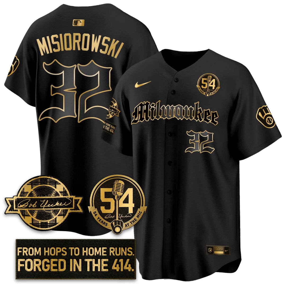 MIL Bob Uecker Patch Vapor Premier Limited Jersey - Gothic Edition - All Stitched by Milwaukee Brewers