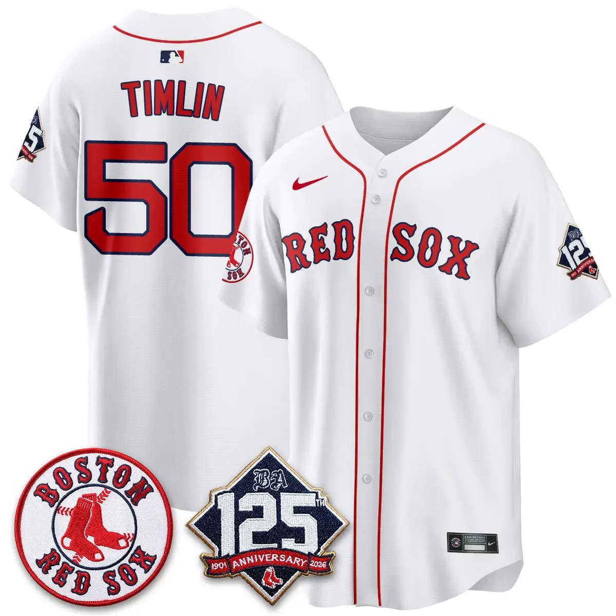 Boston Red Sox 125th Anniversary Patch Vapor Jersey - Stitched by Boston Red Sox