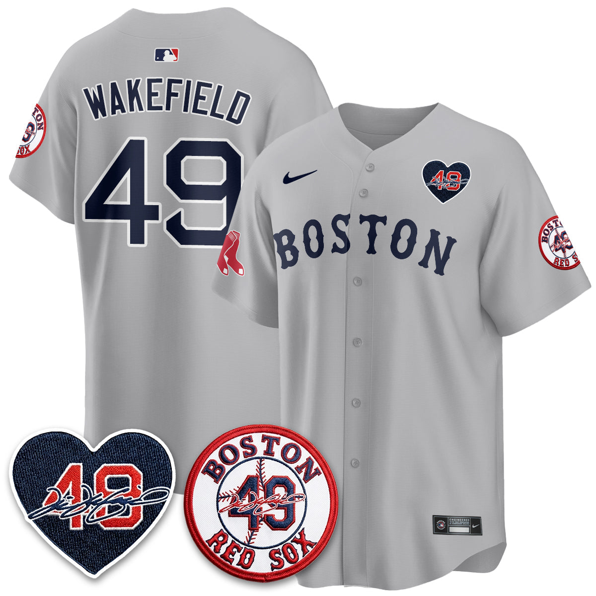 BOS Tim Wakefield Memorial Patch Vaper Premier Limited Jersey - All Stitched by Boston Red Sox