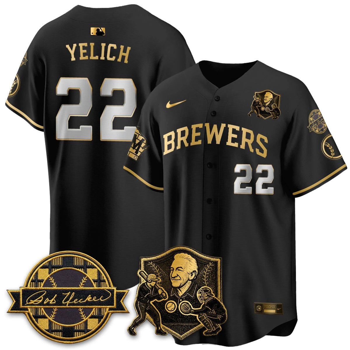 MIL Bob Uecker - 54 Seasons for Brewers' Vapor Limited Gold Jersey - All Stitched by Milwaukee Brewers