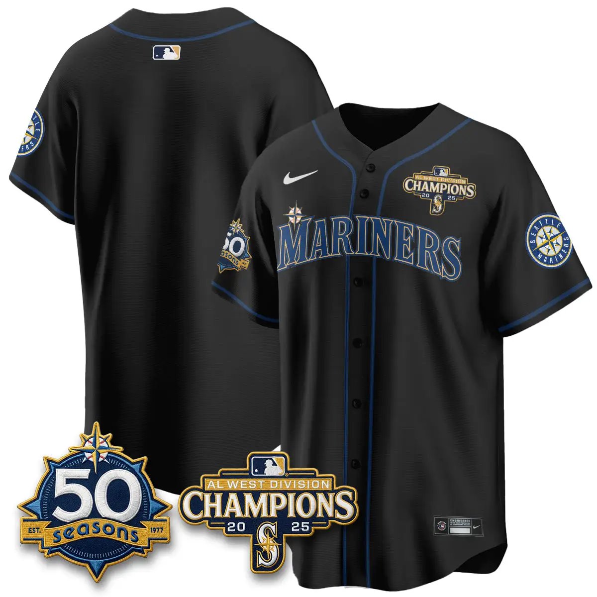 SEA 50th Anniversary Black Out Style Vapor Premier Limited Jersey - All Stitched by Seattle Mariners