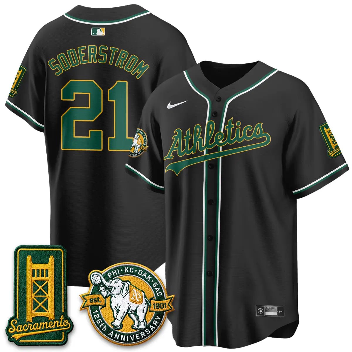 Oakland Athletics 2026 Black Out Style - Celebrating 125 Years - Limited Vapor Jersey - All Stitched by Oakland Athletics