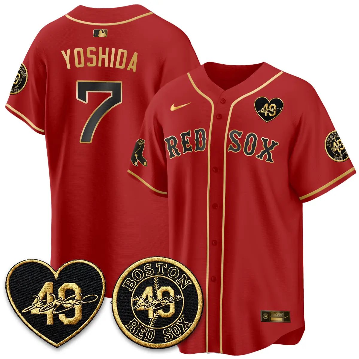 BOS Tim Wakefield Memorial Patch Vaper Premier Limited Gold Edition Jersey - All Stitched by Boston Red Sox