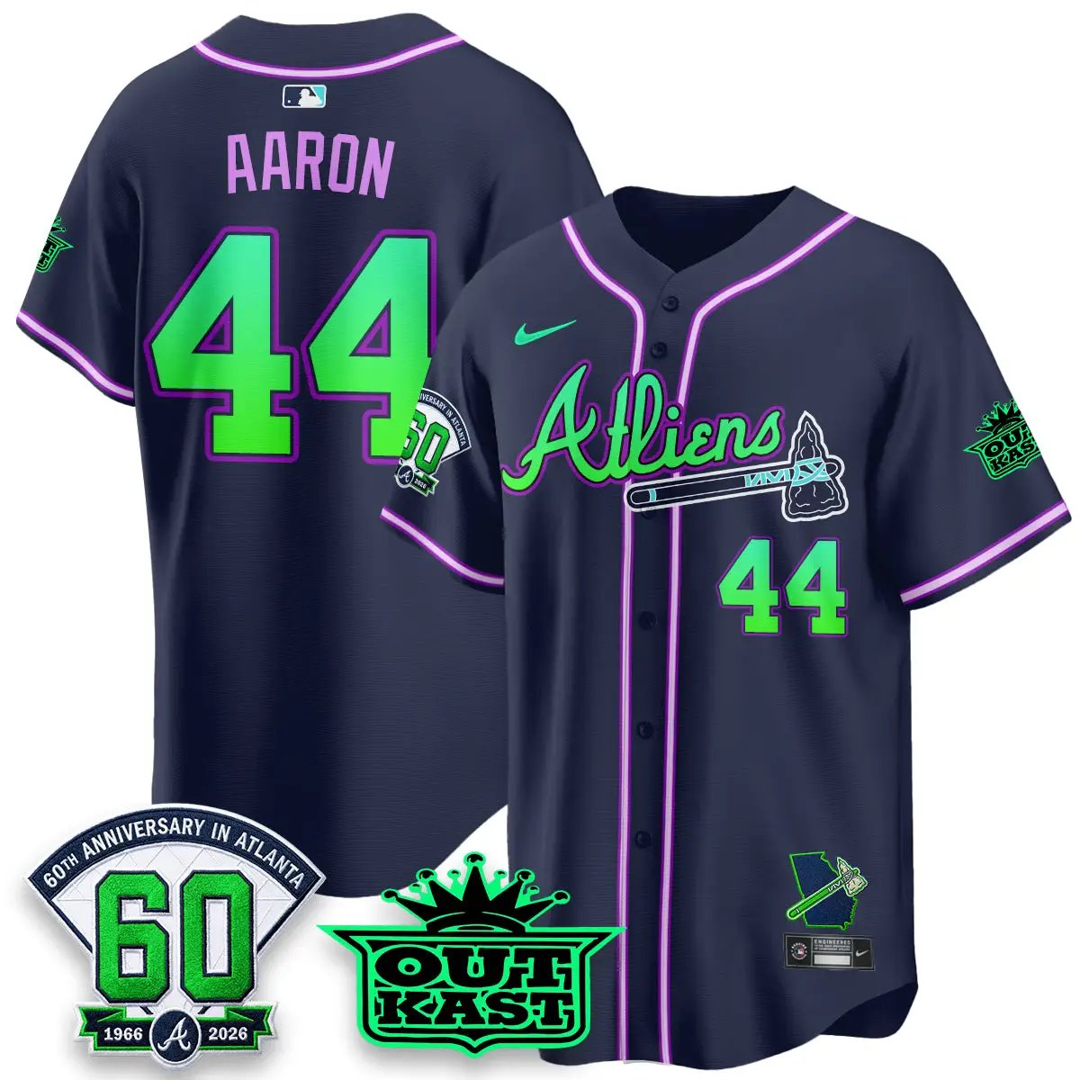 ATL x Atliens Cool Base Galaxy Version Jersey - Stitched (2) by Atlanta Braves