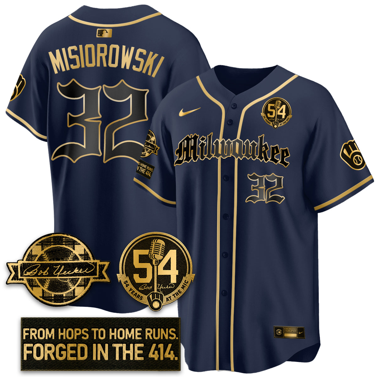 MIL Bob Uecker Patch Vapor Premier Limited Jersey - Gothic Edition - All Stitched by Milwaukee Brewers