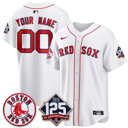 Boston Red Sox 125th Anniversary Patch Vapor Custom Jersey - Stitched by Boston Red Sox