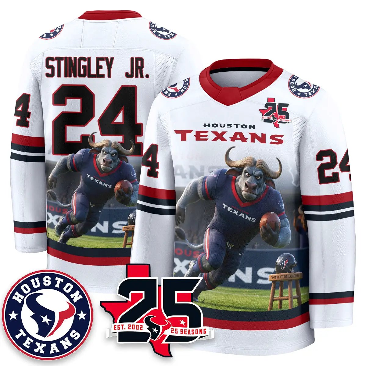 HOU x Bull Chief Edition Hockey Jersey - Printed by Houston Texans