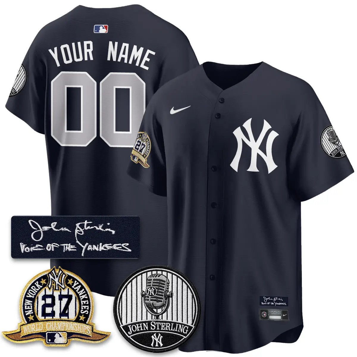 NYY John Sterling Tribute Patch Vapor Premier Limited Custom Jersey - Stitched by New York Yankees