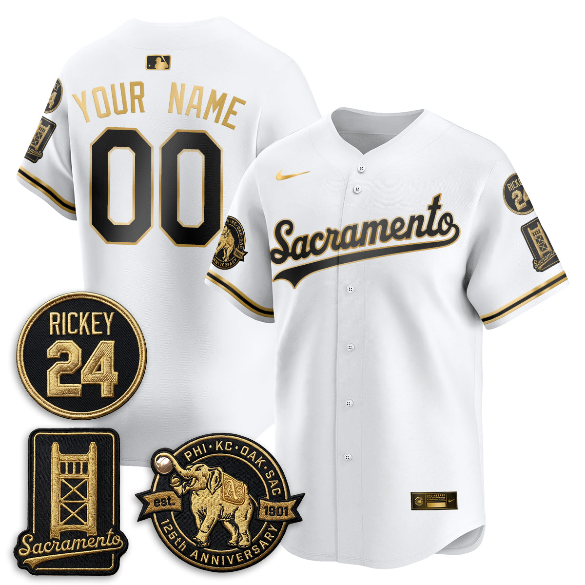 OAK 2026 Alternate Sacramento 125 Years Limited Vapor Gold Edition Custom Jersey - All Stitched by Oakland Athletics