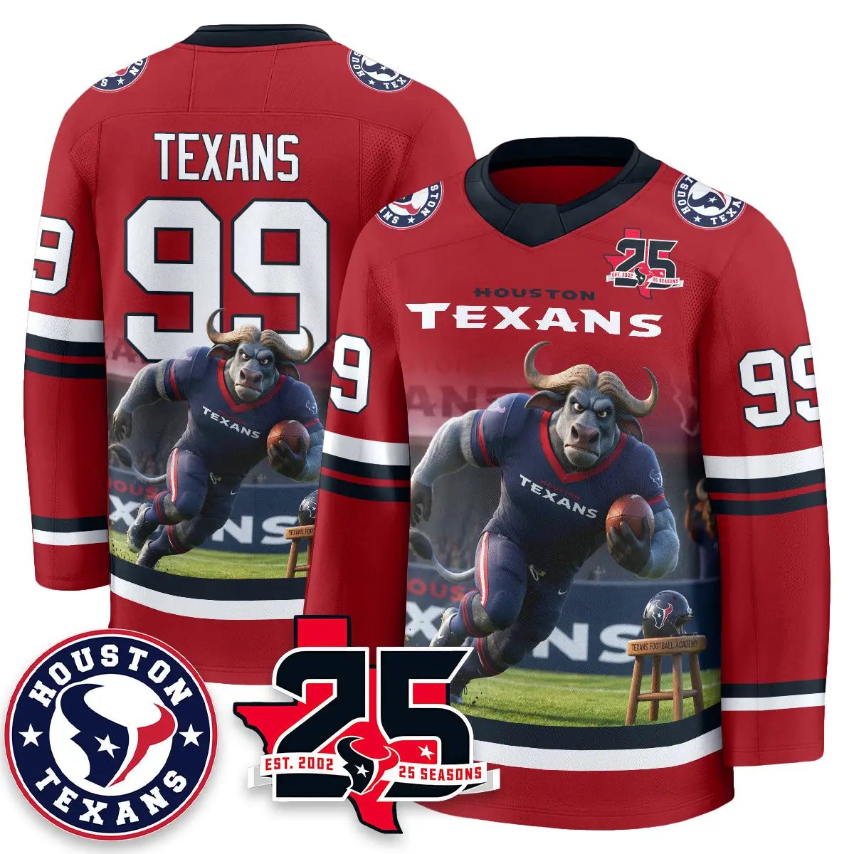 HOU x Bull Chief Edition Hockey Jersey - Printed by Houston Texans