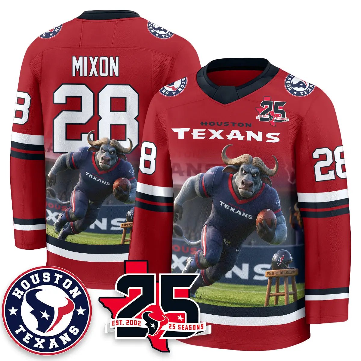 HOU x Bull Chief Edition Hockey Jersey - Printed by Houston Texans