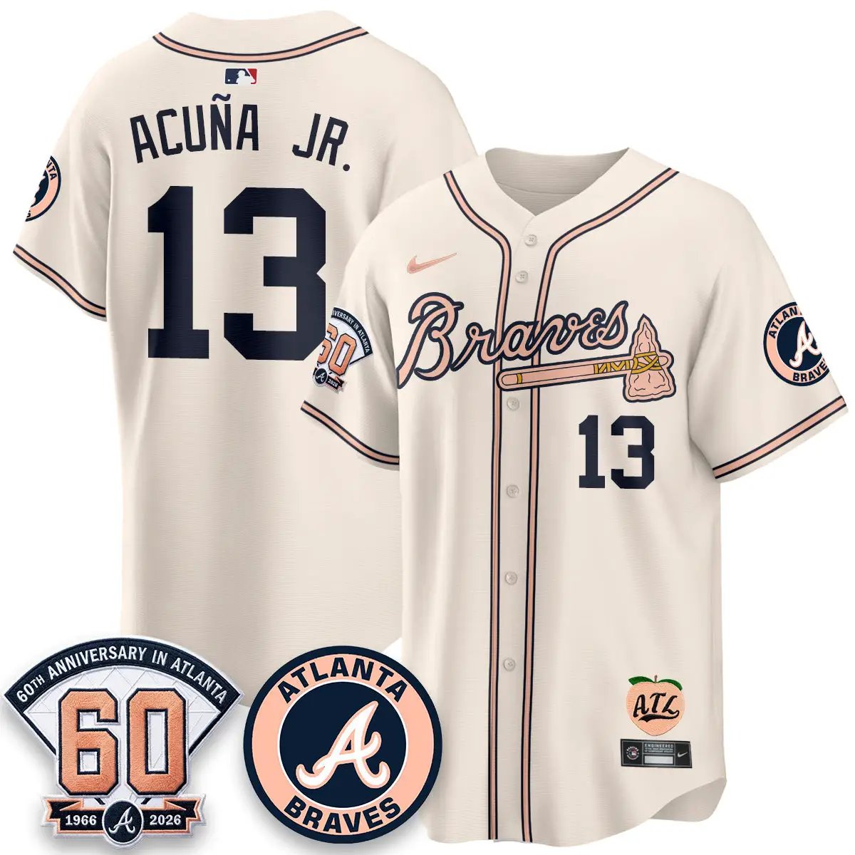 ATL 60th Anniversary Peach Edition - Stitched (2) by Atlanta Braves