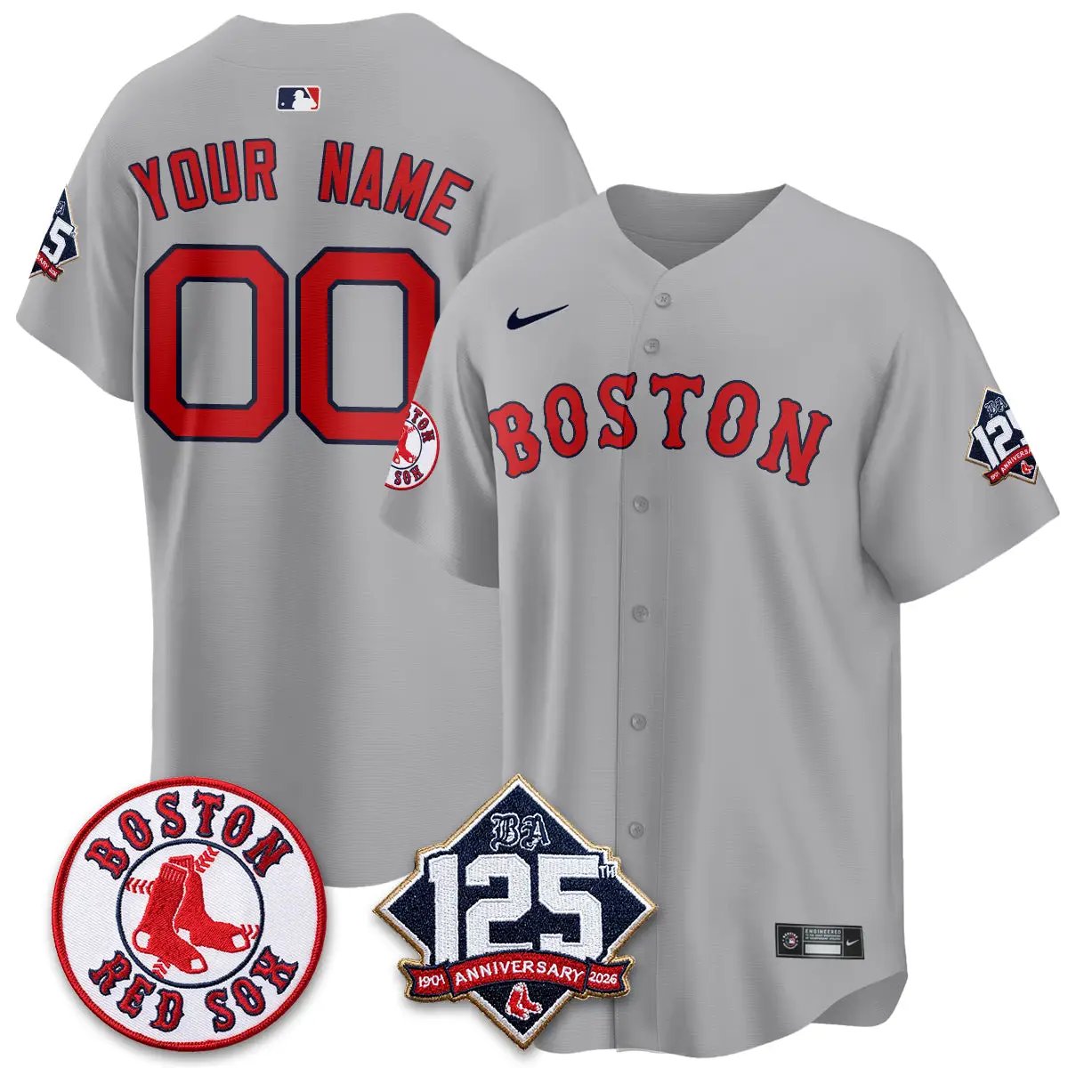 Boston Red Sox 125th Anniversary Patch Vapor Custom Jersey - Stitched by Boston Red Sox