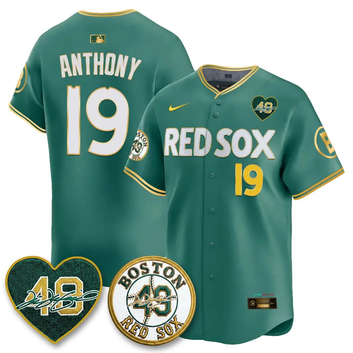 BOS Tim Wakefield Memorial Patch Vaper Premier Limited Gold Edition Jersey - All Stitched by Boston Red Sox