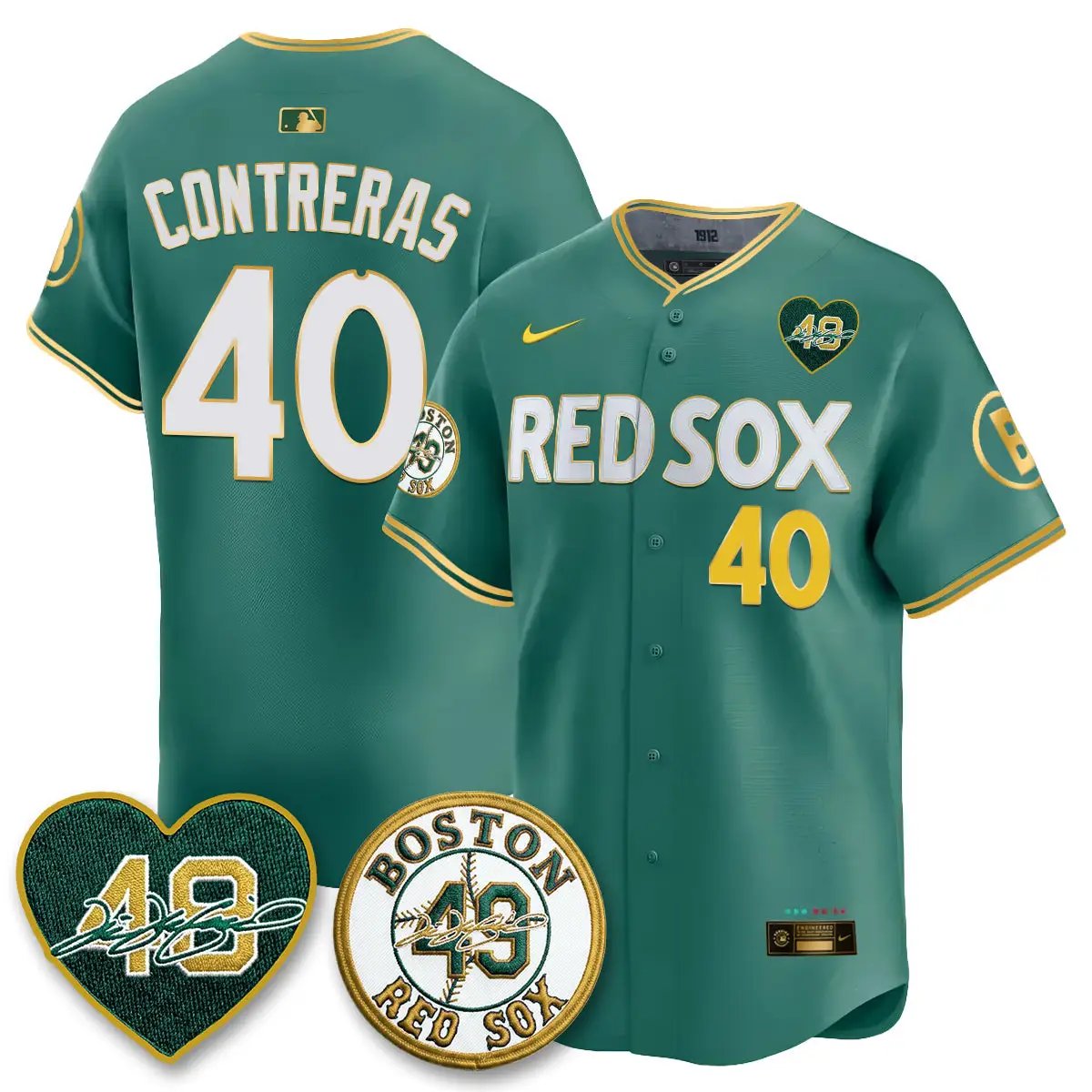 BOS Tim Wakefield Memorial Patch Vaper Premier Limited Gold Edition Jersey - All Stitched by Boston Red Sox