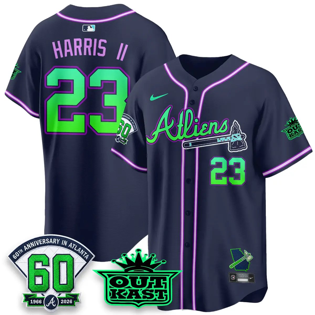 ATL x Atliens Cool Base Galaxy Version Jersey - Stitched (2) by Atlanta Braves