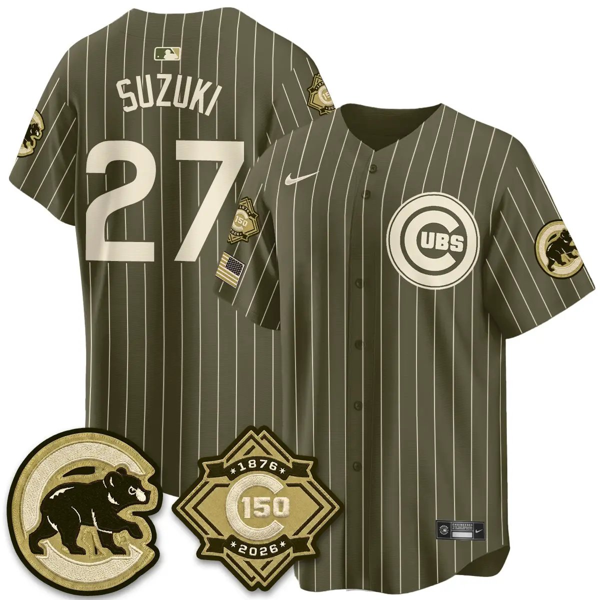 Chicago Cubs New Era Olive 2026 Armed Forces Day Jersey -All Stitched by Chicago Cubs