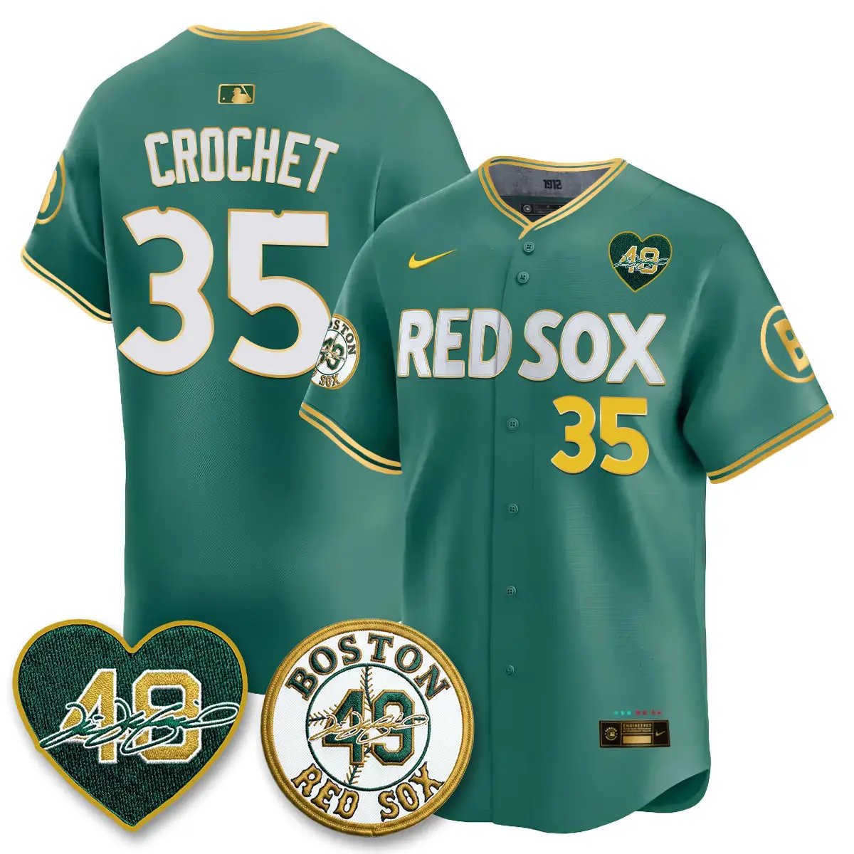 BOS Tim Wakefield Memorial Patch Vaper Premier Limited Gold Edition Jersey - All Stitched by Boston Red Sox
