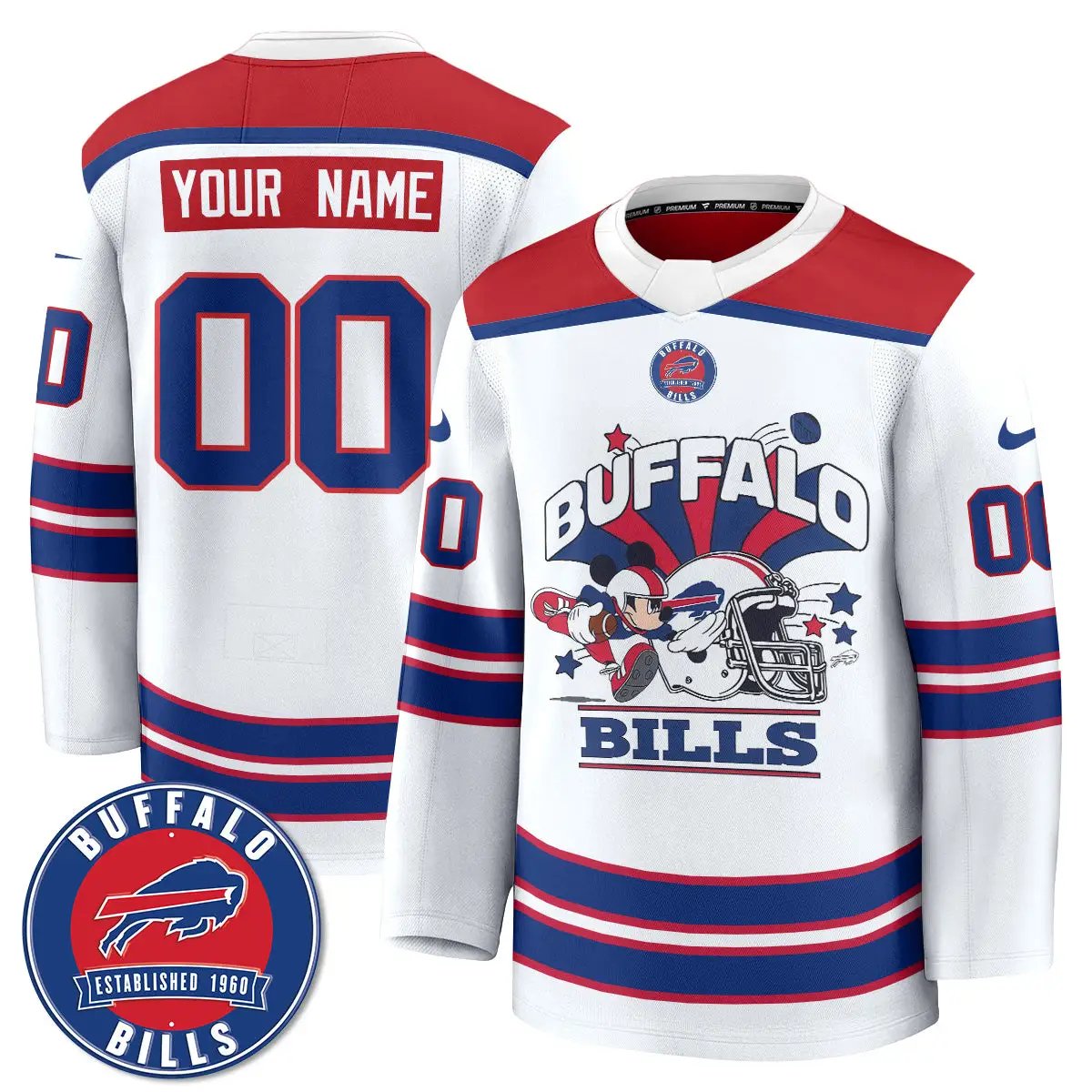 BUF x Cartoon Mouse Edition Custom Hockey Jersey - Printed by Buffalo Bills